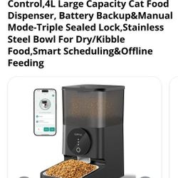 BUPPLEE AUTOMATIC APP CONTROLED CAT FEEDER 4L CAPACITY DRY FOOD BLACK 
