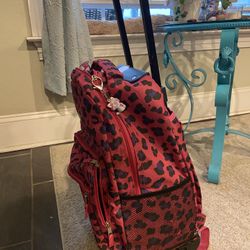 Rolling Backpack Pink Leopard Print