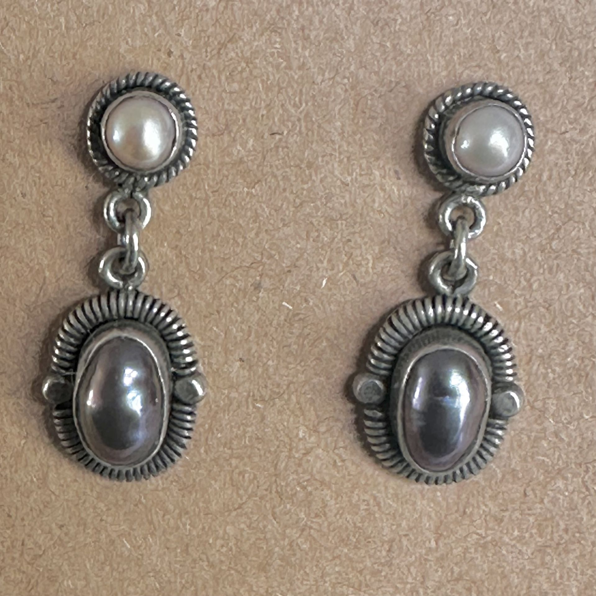 Vintage Sterling Silver & Pearl Dangle Earrings
