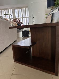 Dark Wood Side Table – Modern with Built-In Shelf