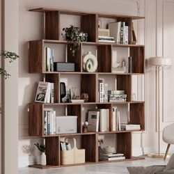 Set of 2 Geometric Bookcase, S-Shaped Modern Bookshelf, Room Divider Bookshelf, 