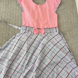 Girls Pink Dress With Plaid Design Cotton And Super Comfortable Fits 8-10 Years Old