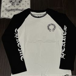 Chrome Hearts Men's Long Sleeve Graphic Print Jersey T-Shirt White Black Logo