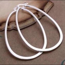 925 Sterling Silver Large Flat Hoop Earrings 