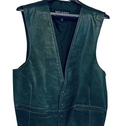 Rare Vintage Wilsons Leather emerald Green Biker Vest - Genuine Leather Gilet XL