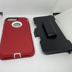 For iPhone 7 Plus / 8 Plus Red With White Belt Clíp Case Holster 
