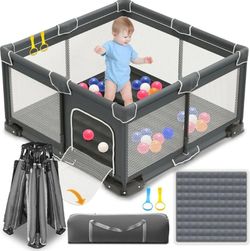 Icareway Foldable Playpen for Babies and Toddlers, 50x50 Inches Portable Playpen, Dark Gray