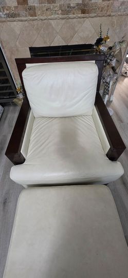 Ivory Accent Chair with Matching Ottoman – Heavy & Well Made