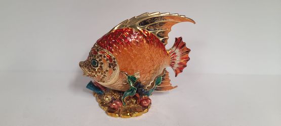 Beautiful Tropical Fish Enamel Bejeweled Trinket Box