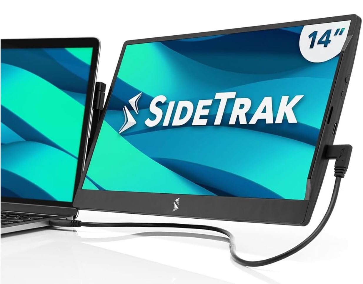 SideTrak Swivel 14" Attachable Portable Monitor Extender, FHD TFT Laptop Dual Screen with Kickstand + Unique Swivel Hinge, Compatible with Mac, PC, Ch