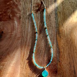 14K Gold Green Onyx Necklace