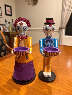 Rare PartyLite "Day of the Dead" Señor & Señorita Tealight Holder Set – Brand New!