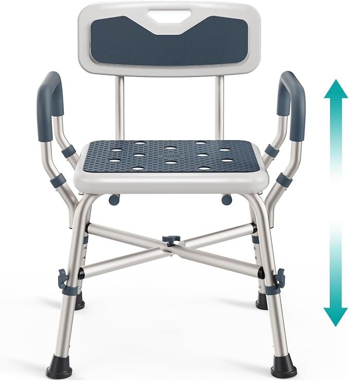 PELEGON Shower Chair for Elderly and Disabled (450lb) with Padded Armrests and Back, Adjustable Height Shower Seat, Heavy Duty Shower Chairs