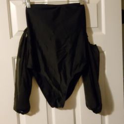 Women's Black Detachable Sleeves Swimsuit Large 
