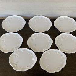 Vintage Milk Glass Snack Plates ~ Grapes and Leaves Design ~ Set of 8 ~ Snack Tr