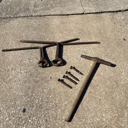 Vintage 2 Man Railroad Rail Tongs, Maul and Spikes