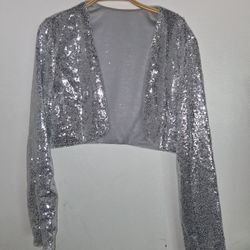 Silver Sequin Cropped Jacket / Bolero
