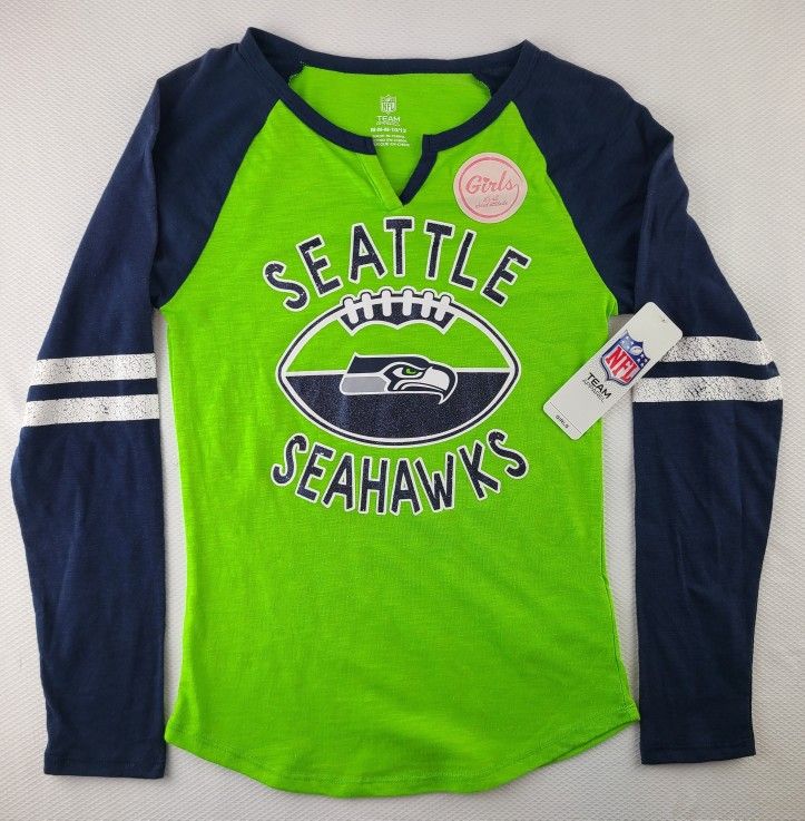 Seahawks Girls Long-Sleeve Shirt, Glitter Accent M 10/12