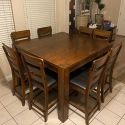 8 Chair Pub Height Solid Wood Dining Set