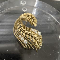 Mid-Century 2” Swirl Brooch with Faux Pearls