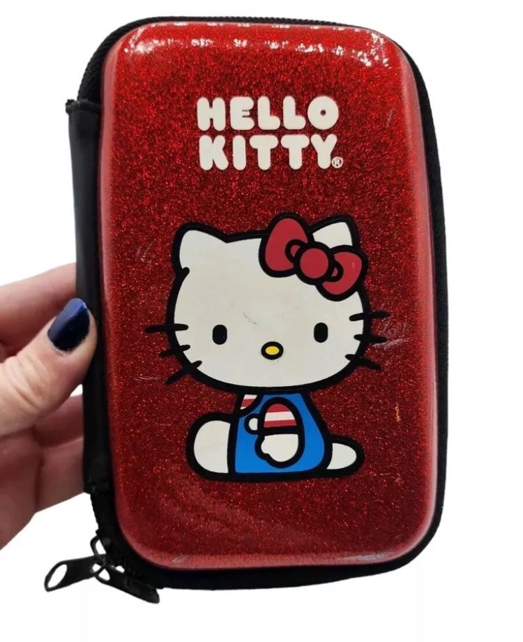 Sanrio Hello Kitty Nintendo 3DS DS Lite Red Glitter Zipper Carrying Case Hard
