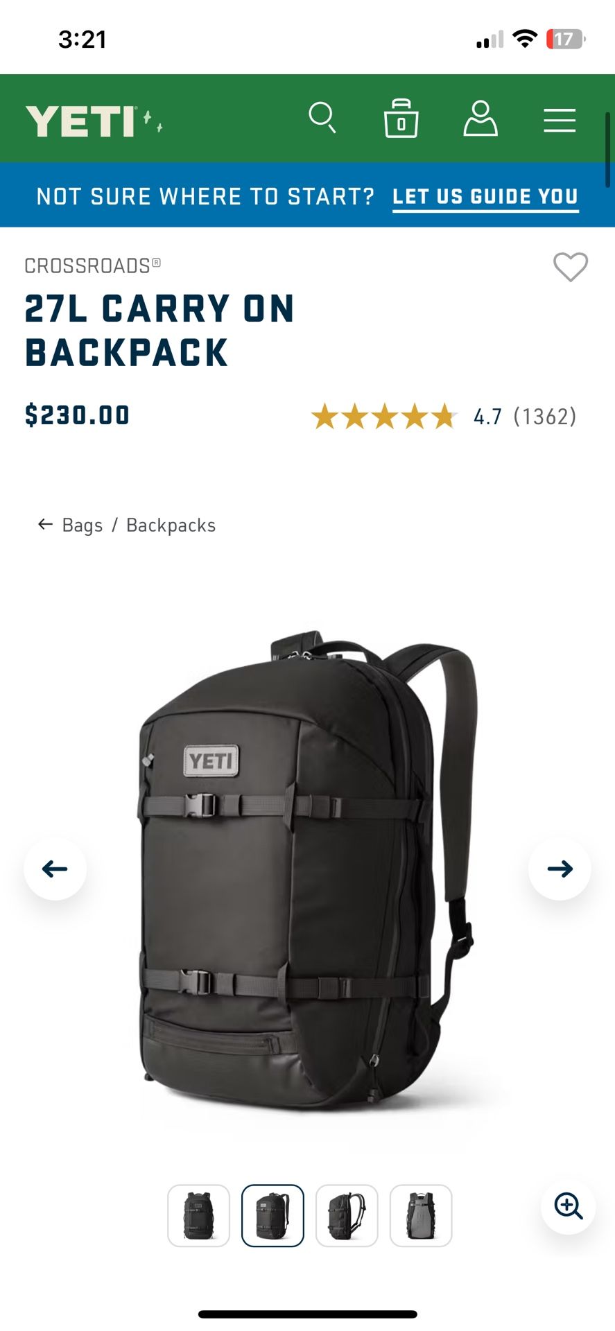 New - Yeti Crossroads Backpack 27 L Black
