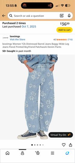 Flower Barrel Jeans Size L