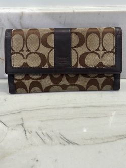 Vintage Coach Signature Checkbook Wallet Tan Brown Canvas And Leather Logo