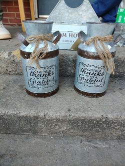 Galvanized Metal Milk Can Decor Set of 2