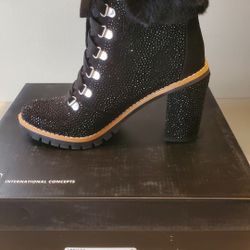 INC Sparkling Rhinestone Booties Faux plush fur