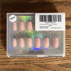 32 Piece Press On Nails, Short Pastel/Pale Pink Color in 16 Sizes, Includes Nail Glue, Tabs, Mini File & Wooden Cuticle Stick, Reusable Fake Nail Kit