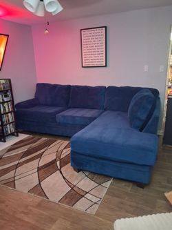 Blue Fabric Sectional Sofa with Chaise