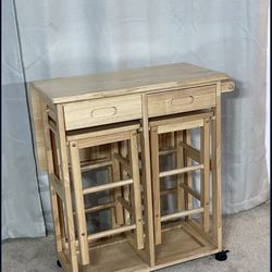 SPACE SAVER Drop Leaf Breakfast Bar & 2 Stools