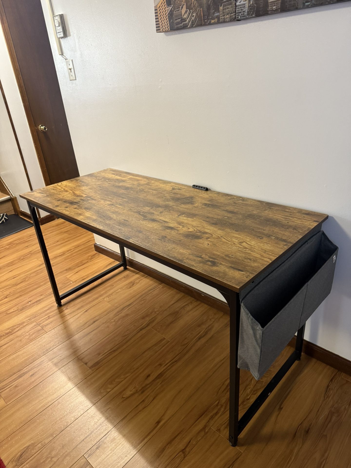 CAVINAS Industrial Computer Desk with Storage Bag & Hook, Heavy Duty Metal Frame, Rustic Brown Study Table for Home Office, Easy Assembly