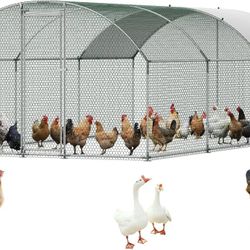 Large Metal Chicken Coop with Run, 19.6 x 9.8 x 6.5 ft Walkin Chicken Coop for Yard with Waterproof Cover, Dome Roof Large Poultry Cage for Hen House,