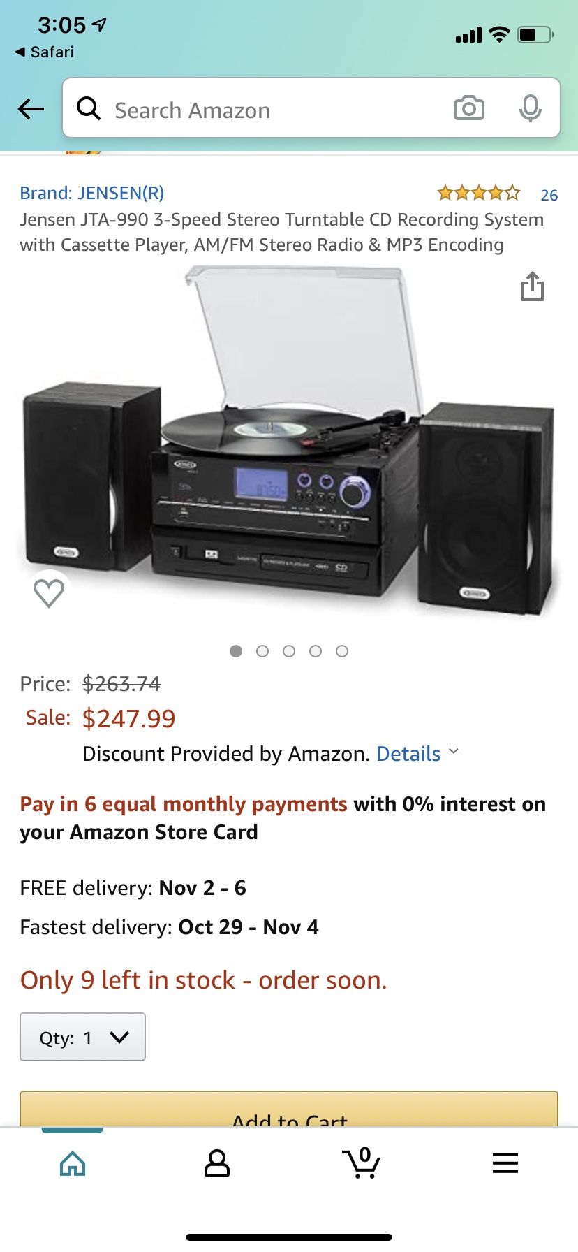 Jensen (Record Player-Recorder) Model JTA 990