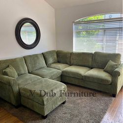 Sage Green Sectional W/ Ottoman 