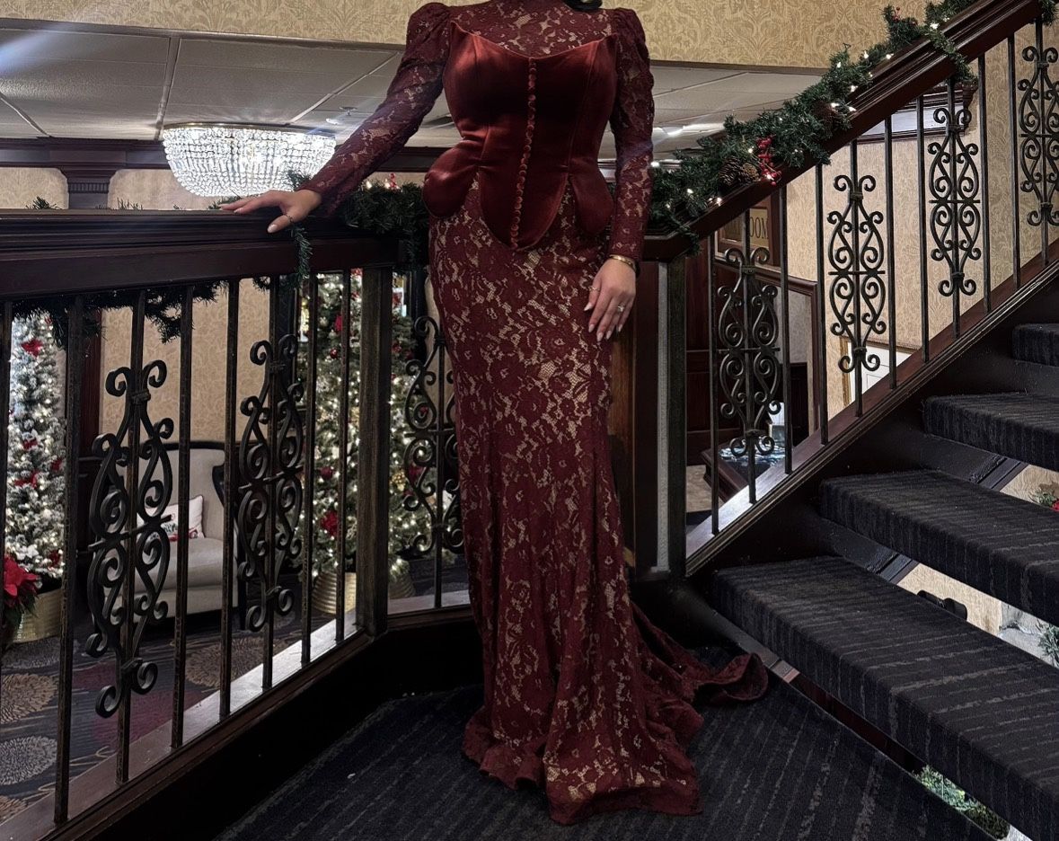 Burgundy Lace Corset Gown – Elegant Formal Evening Dress