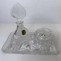 Vintage Crystal Vanity Set – Perfume Bottle, Powder Jar & Tray
