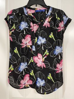 Black & White Floral Print Women’s Blouse Size XS