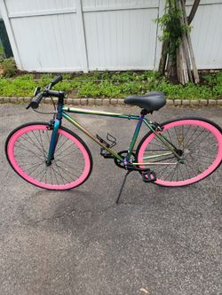 Women's One-Speed Bike, Hot Pink w/ Oppulent Rainbow Frame