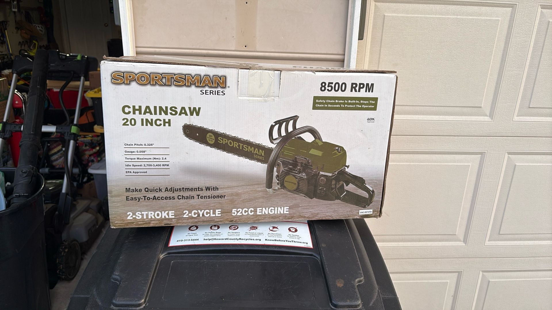 Sportsman 20inch, 8500 RPM 2-stroke,cycle 52 cc