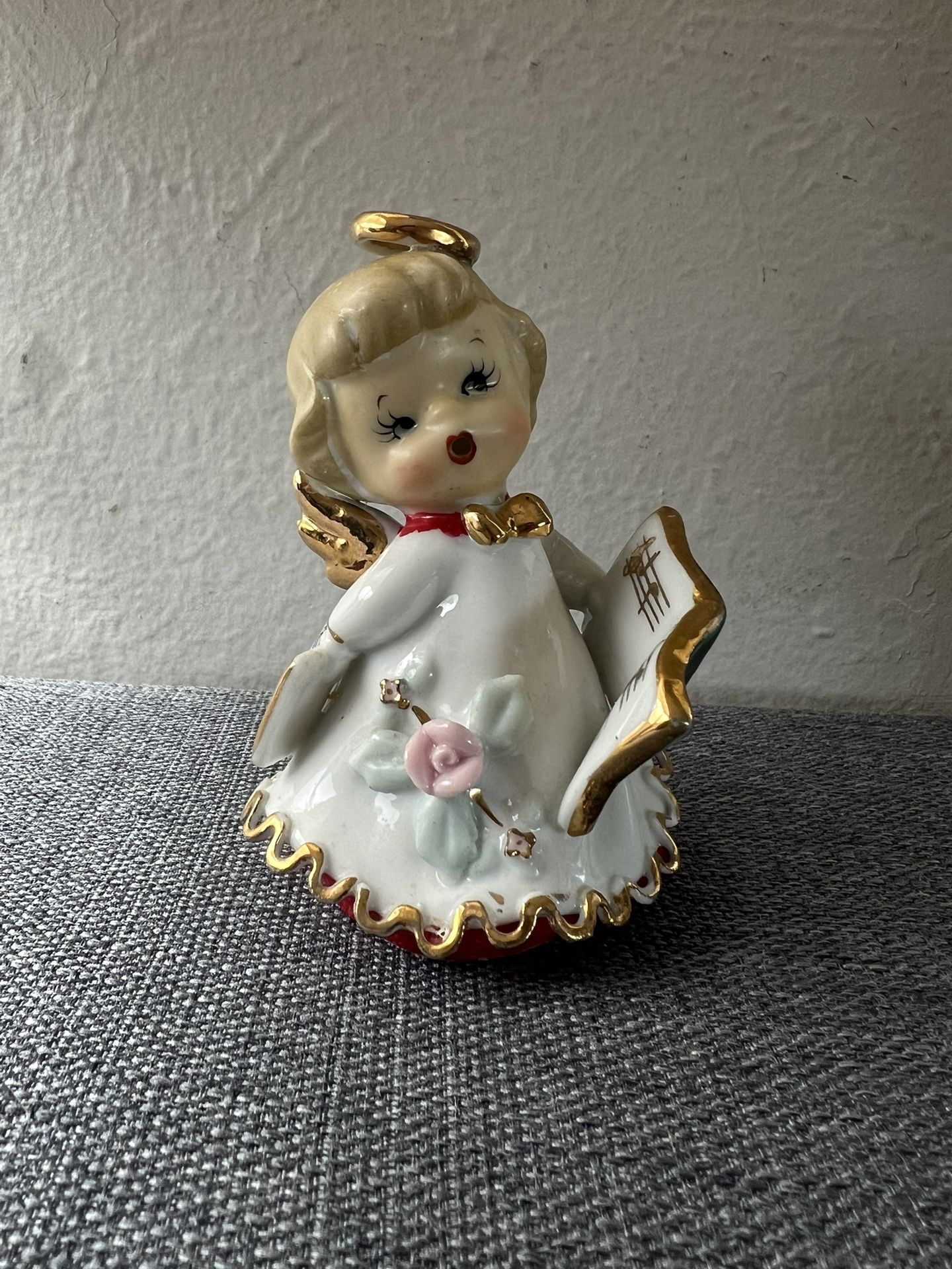 VTG Lefton Christmas Naughty Angel Bell Choir Girl With Book Figurine 4.25"