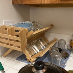 Bamboo Drying Rack With Utensil Holder