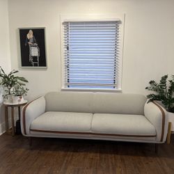 Unique accent sofa- Bone Color With Leather Trim