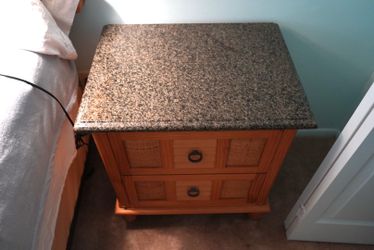 Matching Granite Top Nightstands – Solid Wood (Set of 2)
