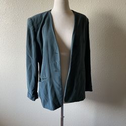 Vintage 90s jones New York silk green blazer jacket women’s s. 10  Some discoloration shown