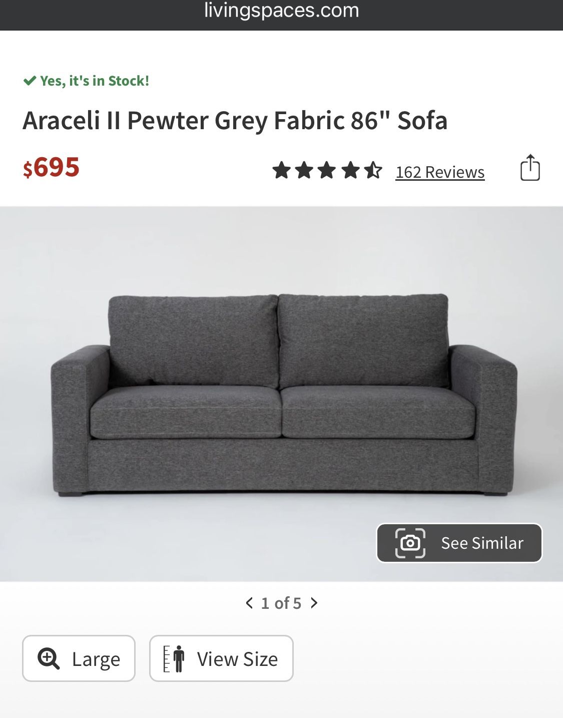 Araceli II Pewter 86” Sofa