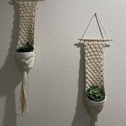 Macrame Plant Wall Hanging w/ Pot And Fake Plant