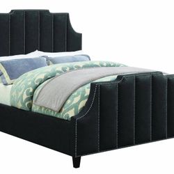 New In Box King Size Black Suede Coaster Bed Frame Delivery Availabke
